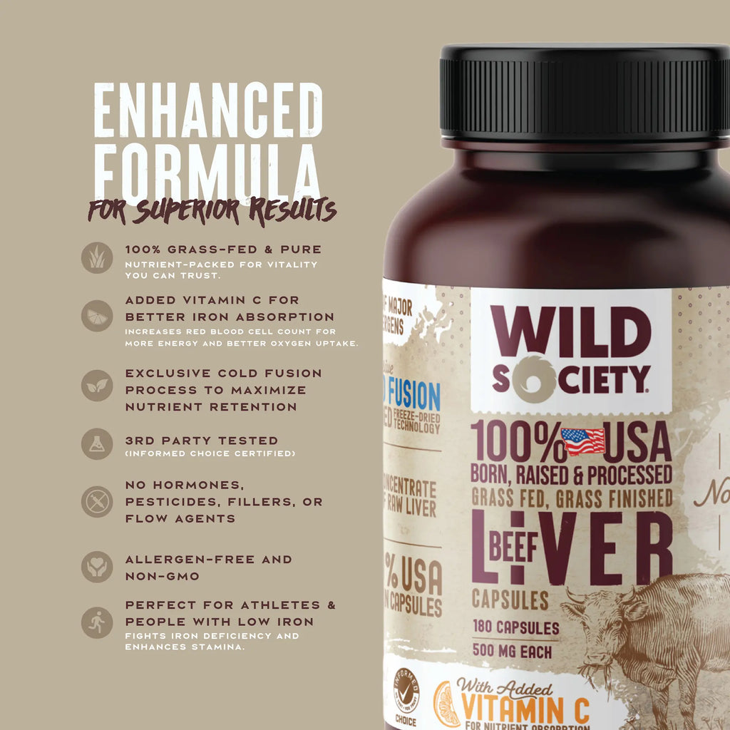 enhanced beef liver formula for superior results with package on brown background
