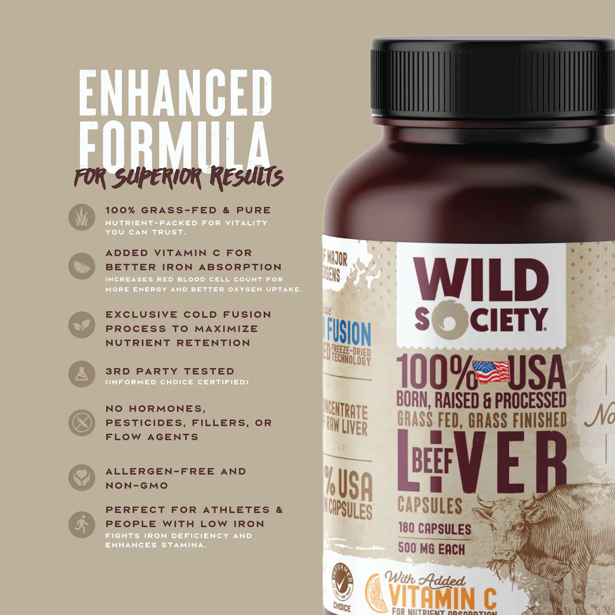 enhanced beef liver formula for superior results with package on brown background
