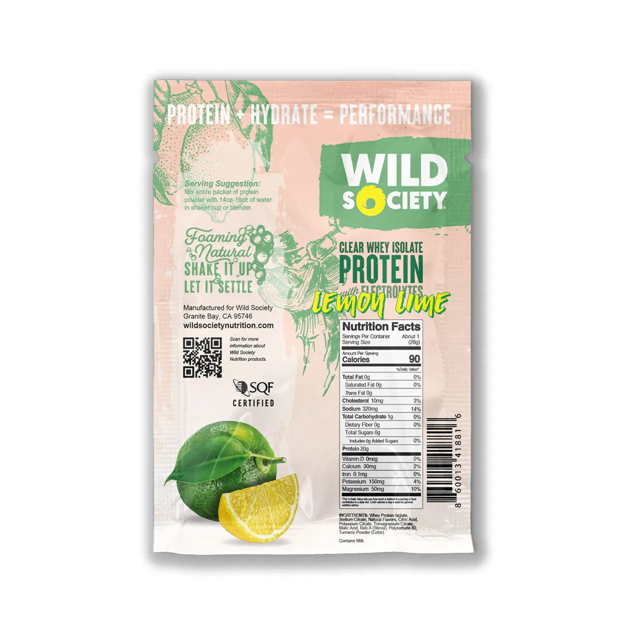 Wild Society lemon lime protein package on a white background