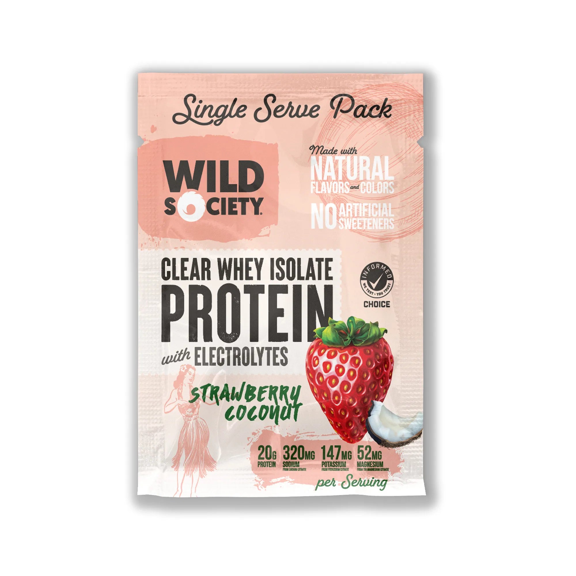 Wild Society strawberry coconut protein package on a white background