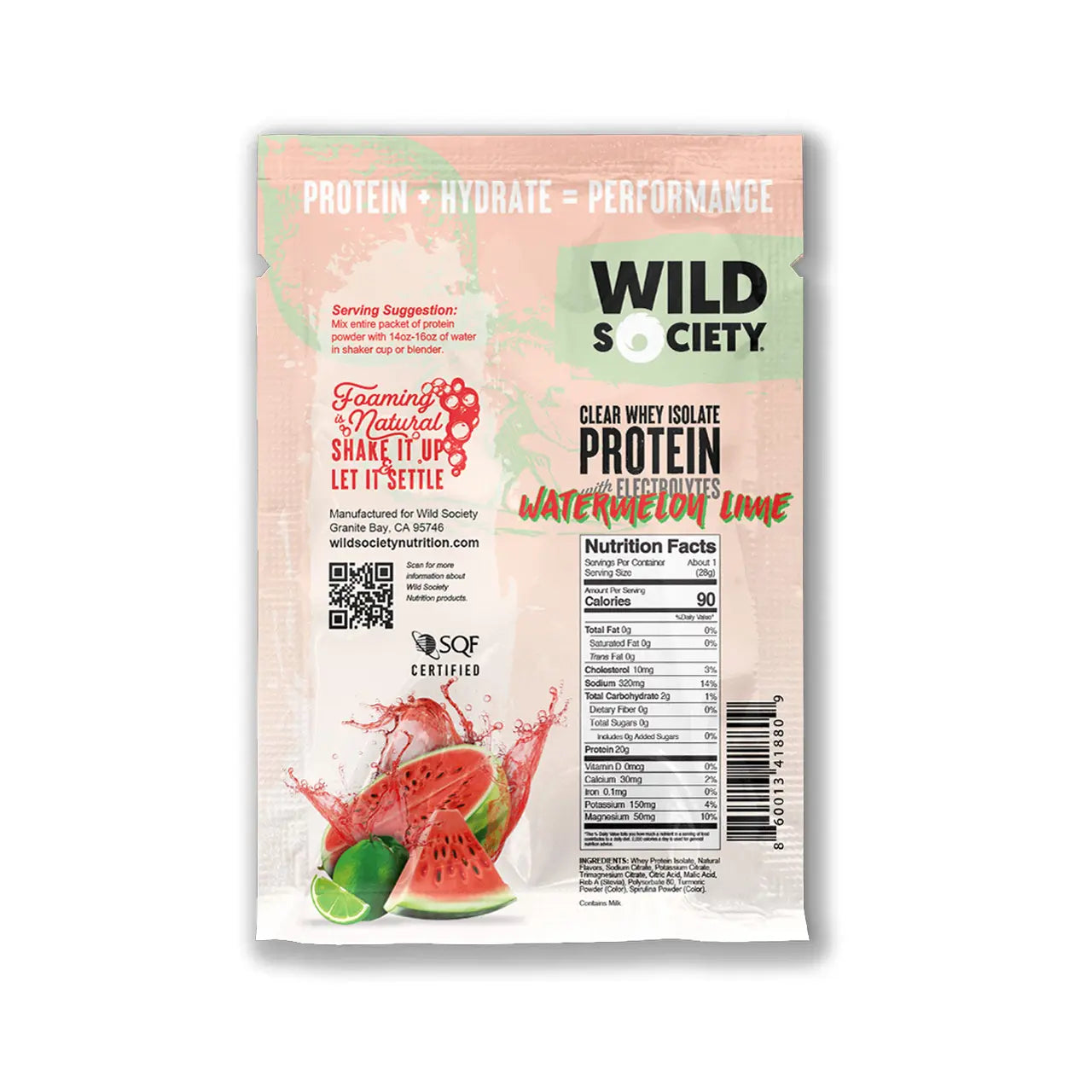 Wild Society watermelon lime protein package on a white background