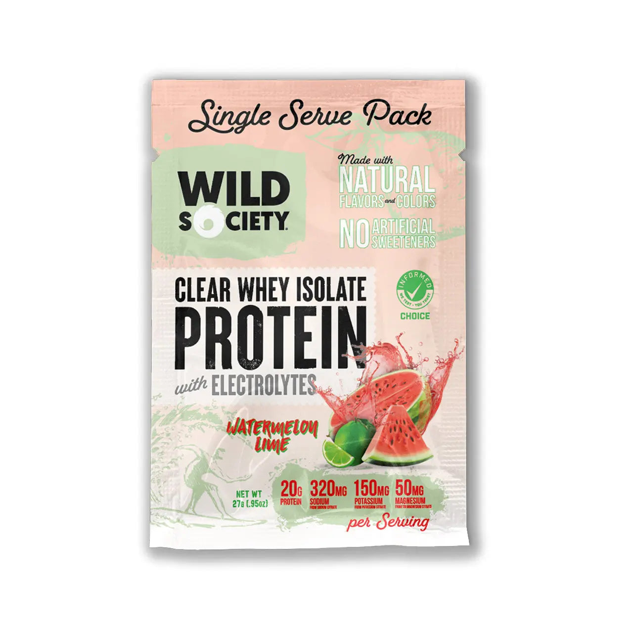 Wild Society protein package with watermelon lime flavor on a white background